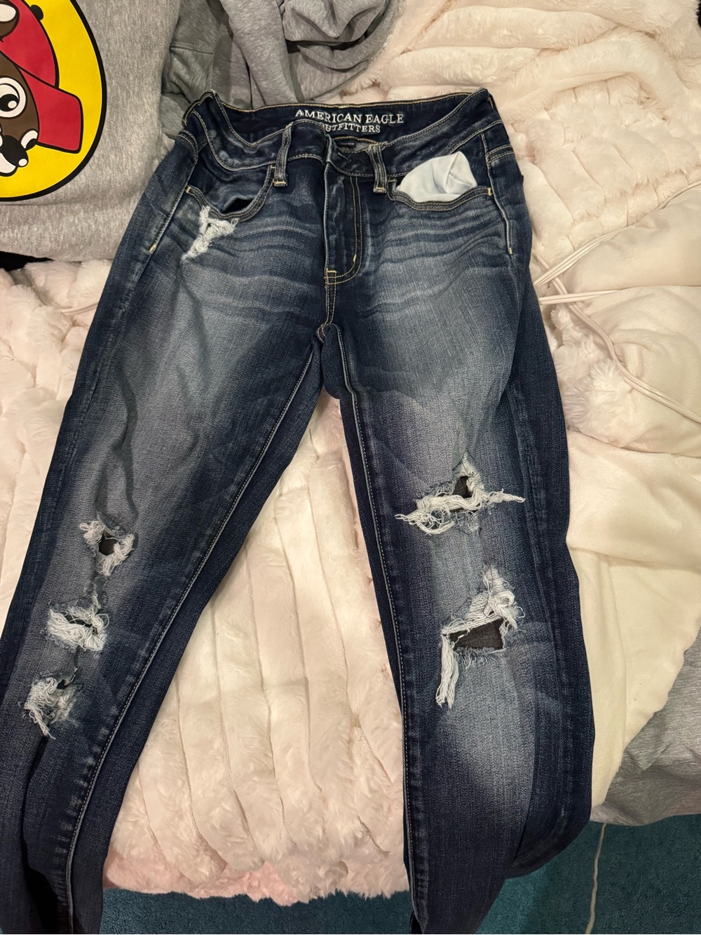 American Eagle Outfitters Dark Blue Distressed Skinny Jeans
